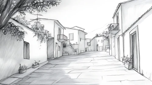 Pencil Sketch of a Quaint Street