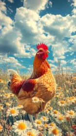 Rooster and Wildflowers