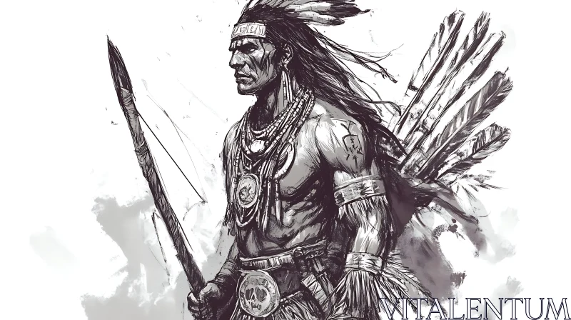 Striking Native American Warrior Art AI Image