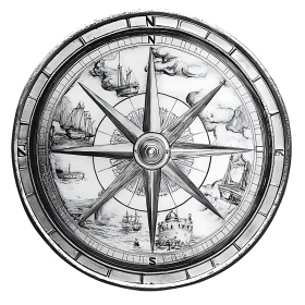 Vintage Compass Rose with Nautical Motifs