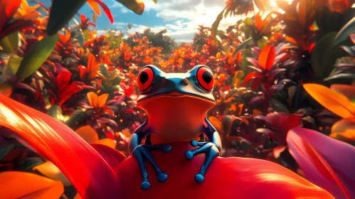 Colorful Frog in Sunlit Jungle