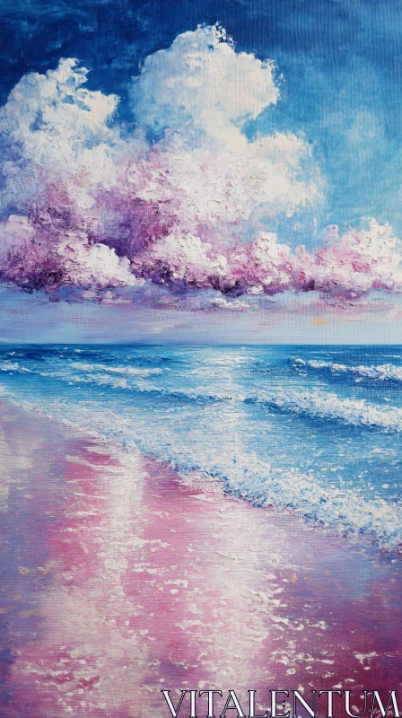 AI ART Serene Ocean Scene with Pink-Hued Shoreline