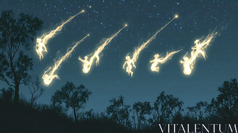 Ethereal Angels Streaking Across Night Sky AI Image