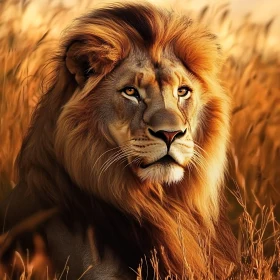 Lion in Golden Field