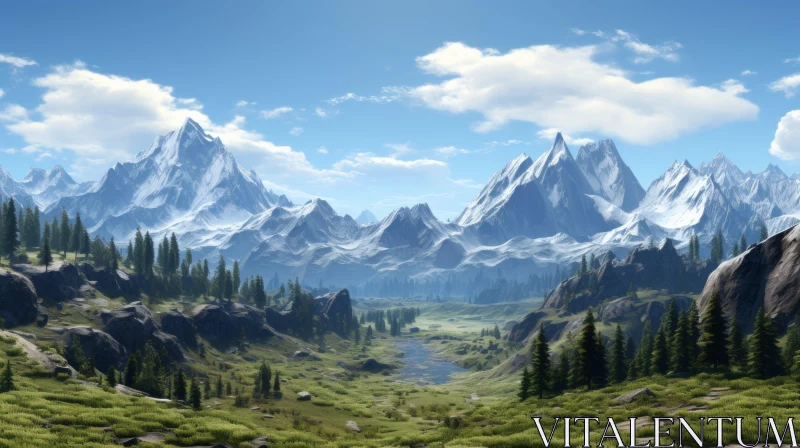 Captivating Digital Art: Mountainous Landscape from Video Game Imagery AI Image