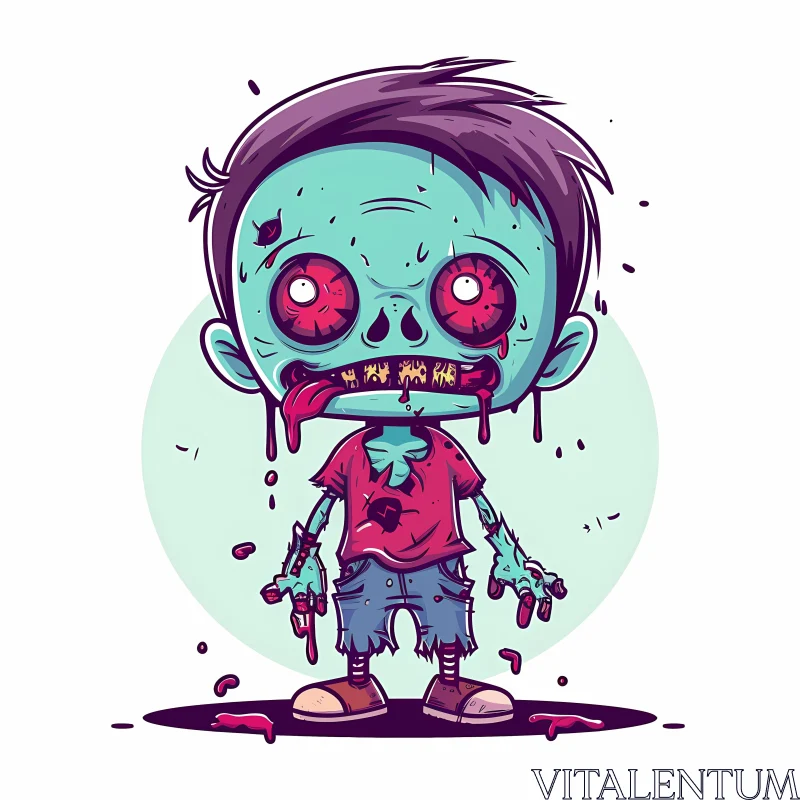 Cartoon Illustration of a Zombie Boy in a Blood Pool AI Image