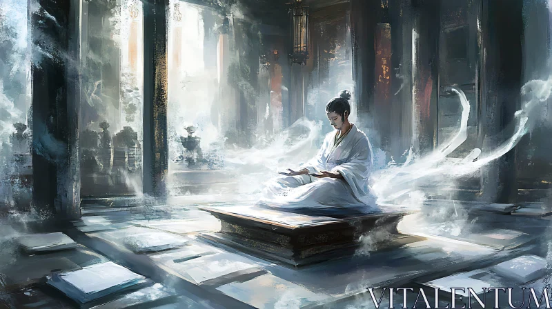 Peaceful Monk in Temple Artwork AI Image