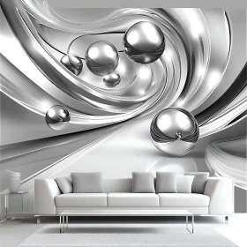 Chrome Orbs Above White Sofa