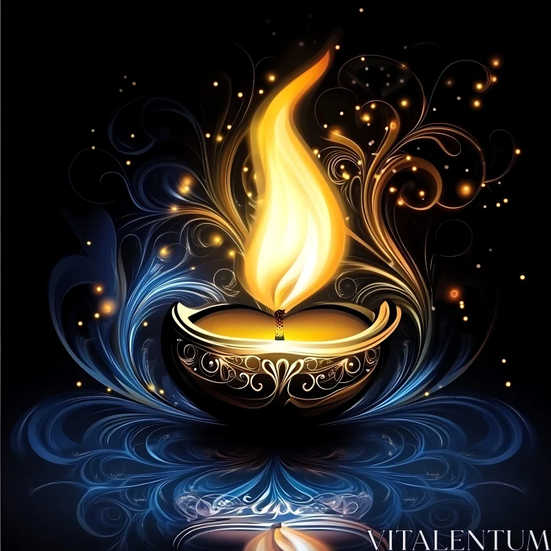 Glowing Flame on Decorative Bowl AI Image