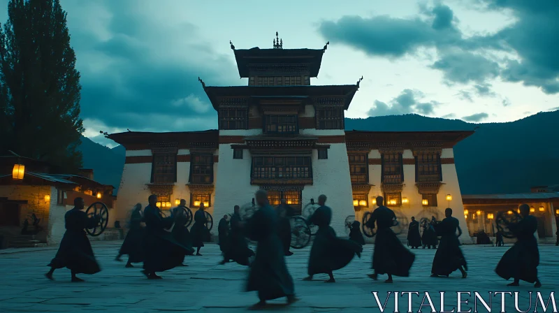 AI ART Bhutanese Monks Dance at Twilight