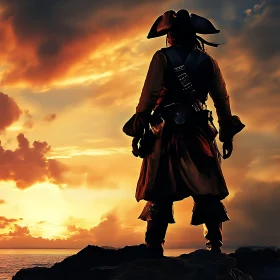 Sunset Pirate: A Seascape Silhouette