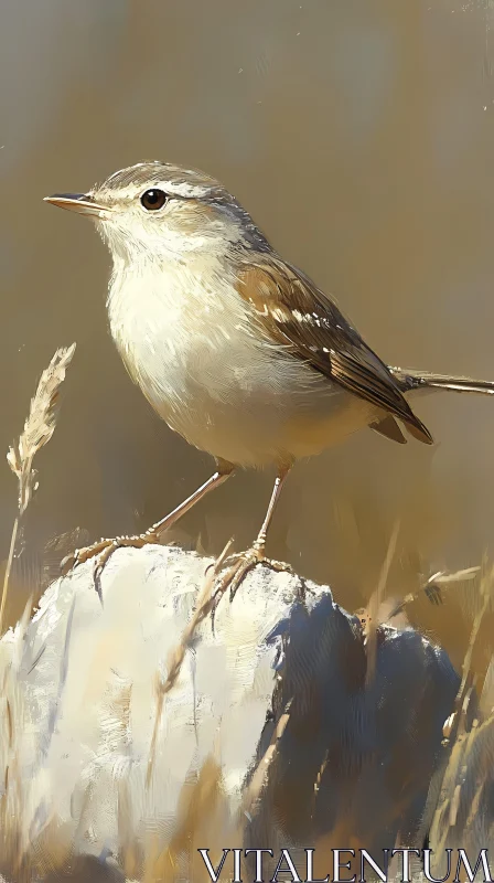 Bird on Rock in Natural Setting AI Image