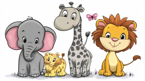 Charming Cartoon Illustration of Happy Animal Friends