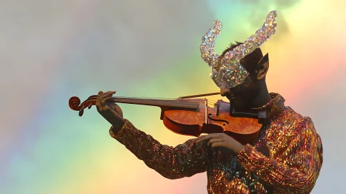 Sparkling Violinist in a Rainbow Haze