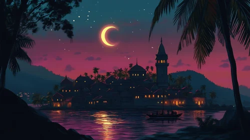 Tropical Island at Night