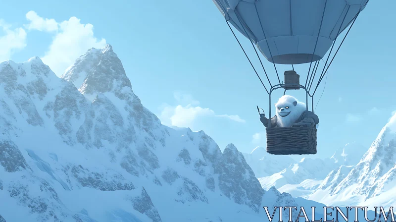 AI ART Cartoon Yeti in Mountain Air Balloon