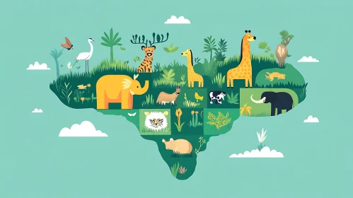 Colorful Wildlife Map Artwork