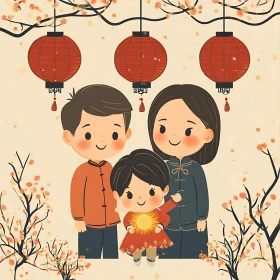 Joyful Family Moment with Red Lanterns