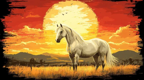 Regal Horse in Golden Landscape
