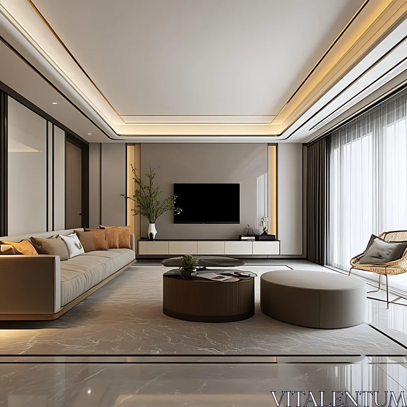 Sophisticated Modern Living Room with Minimalist Decor AI Image