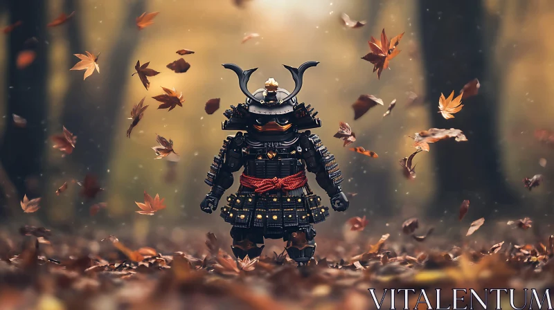 AI ART Miniature Samurai Among Falling Autumn Leaves