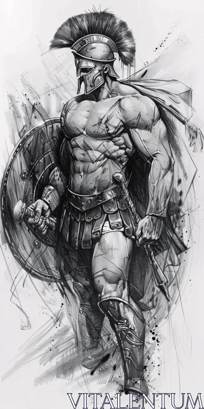 AI ART Monochrome Warrior Art