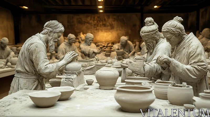 Sculpting Clay: A Potter's Workshop Scene AI Image