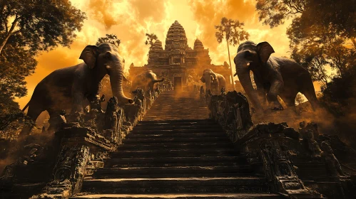 Golden Temple Ascent with Elephant Sentinels