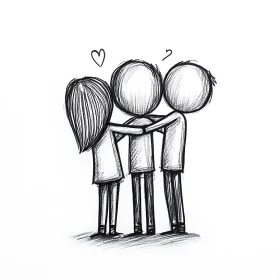 Sketch of Friends Hugging with Heart