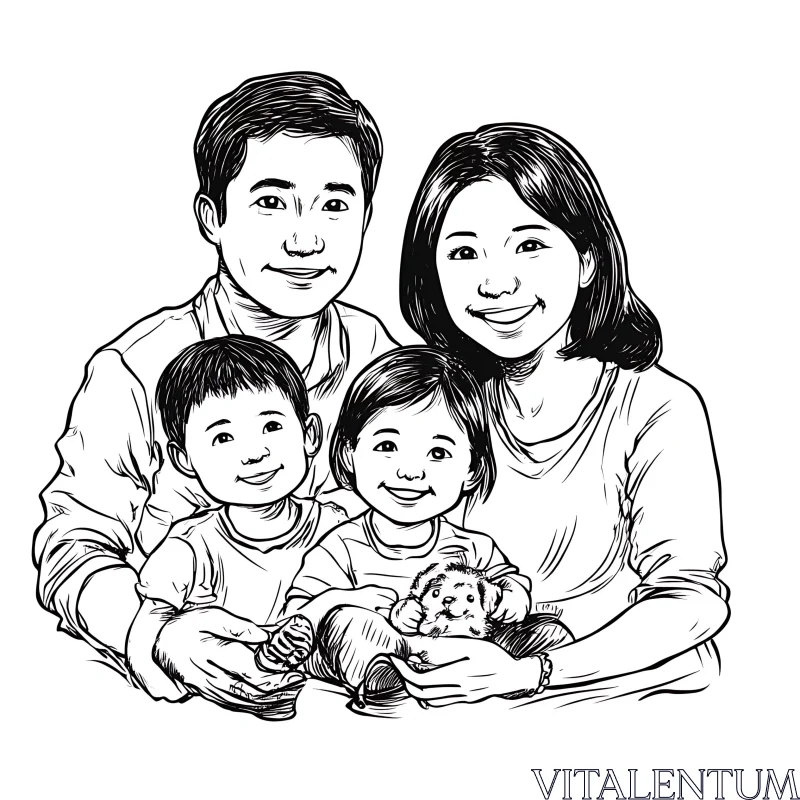 Monochrome Family Sketch Portrait AI Image