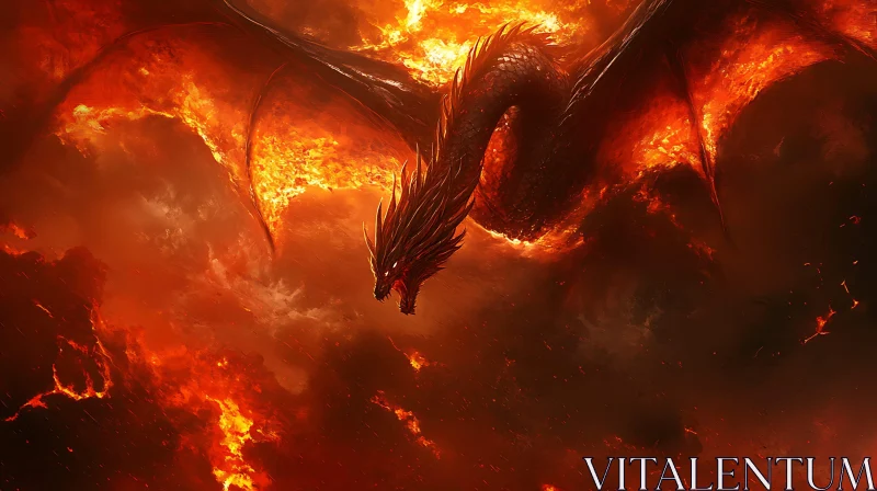 AI ART Dragon in Fiery Skies