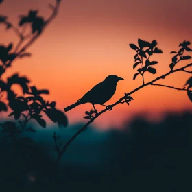 Sunset Bird on a Branch Silhouette