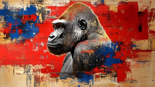 Vivid Gorilla Illustration on Textured Canvas