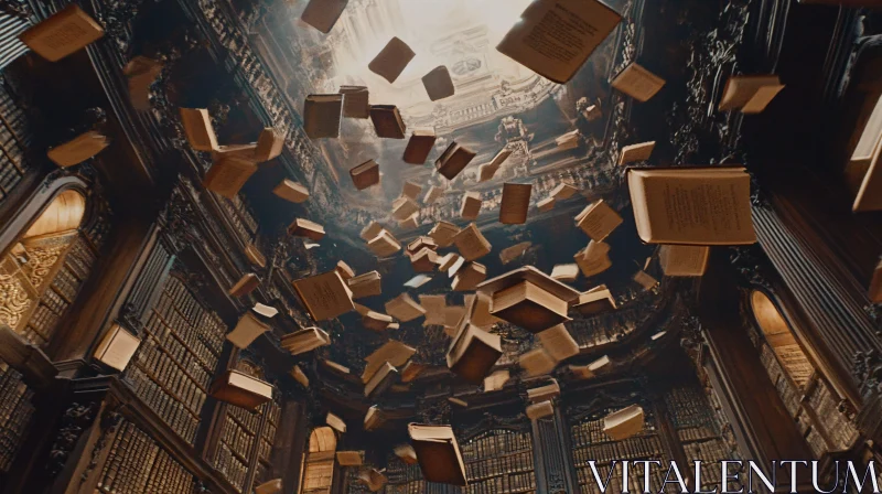 Whimsical Library with Floating Books AI Image