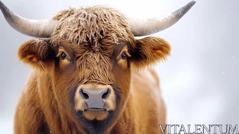 Highland Bull in Snow AI Image