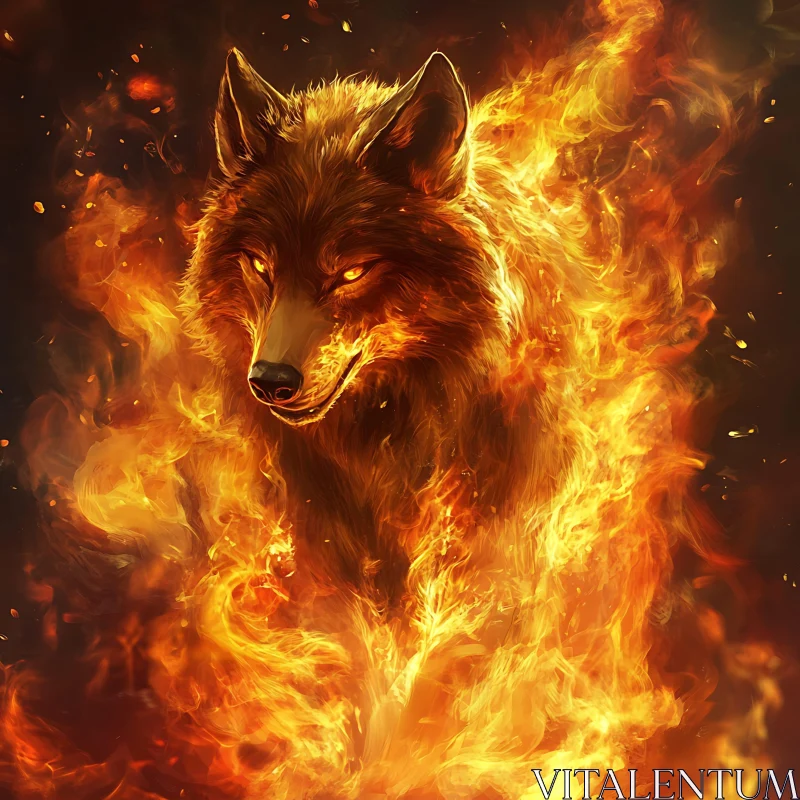 Fiery Wolf with Blazing Flames AI Image