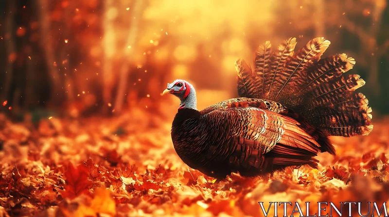 Turkey among autumn leaves AI Image