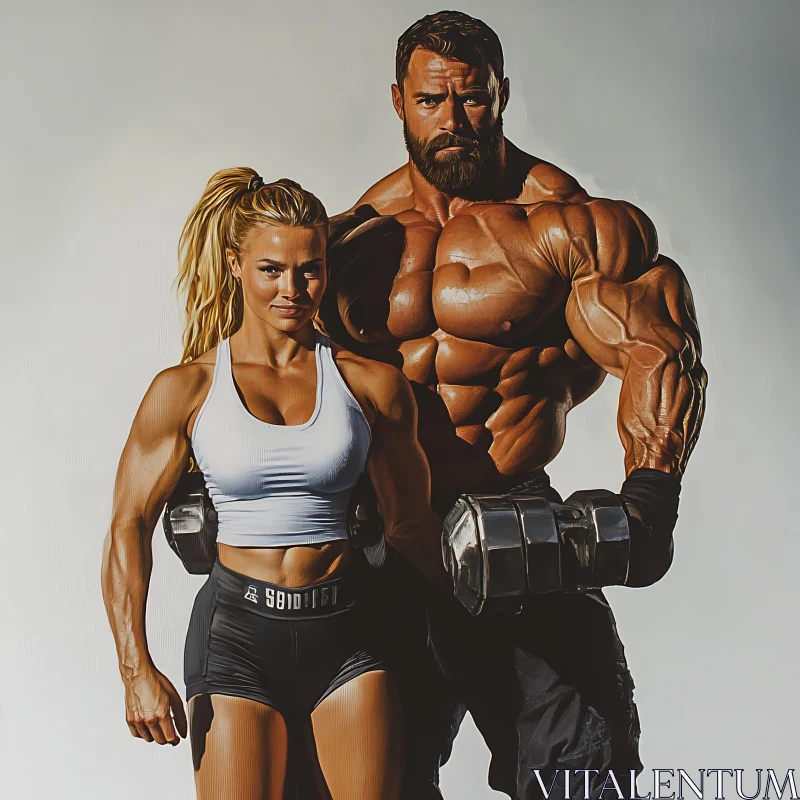 AI ART Muscular Couple Fitness Art