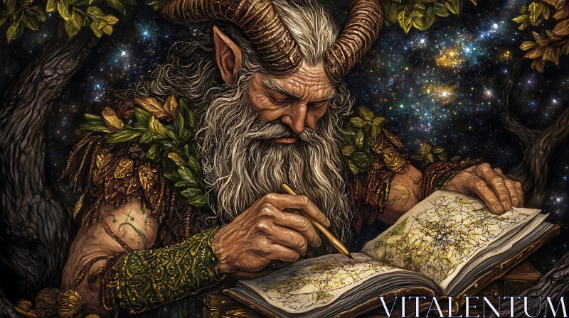 AI ART Horned Sage Studying Ancient Map