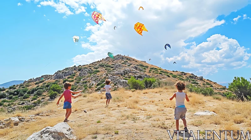 AI ART Kids Enjoying Kite Flying on Sunny Day