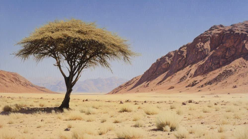 Single Tree Amidst Desert and Mountains