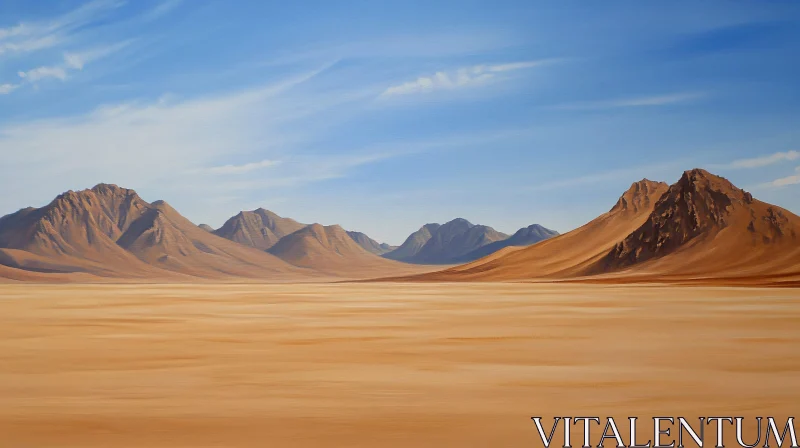 AI ART Vast Desert Scene with Sand Dunes and Mountain Ranges