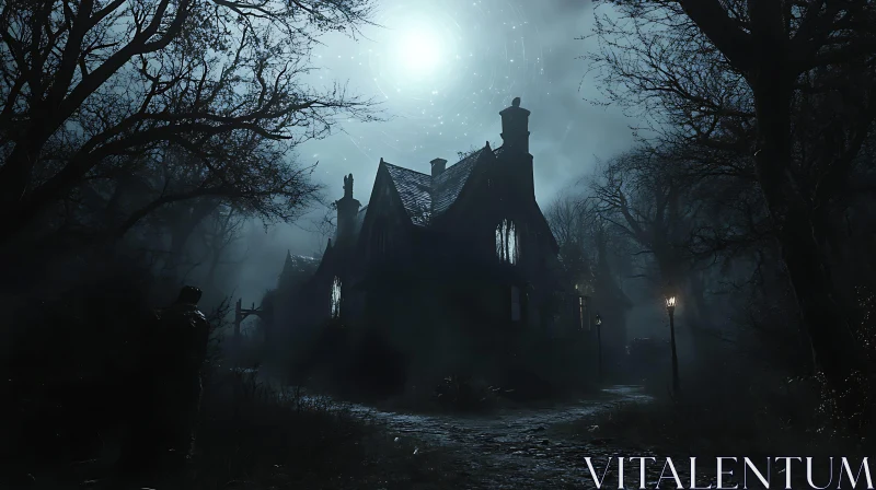 Mysterious Gothic House in Moonlight AI Image