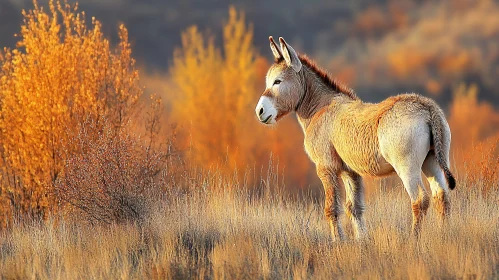 Donkey in Golden Autumn Fields