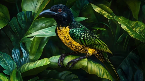 Tropical Bird in Lush Foliage