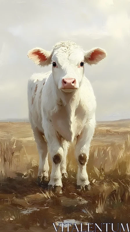 AI ART White Cow in Open Field