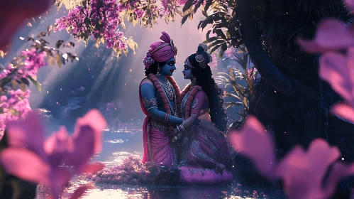 Serene Couple in Pink Garden