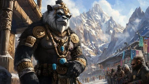 Majestic Panda Warrior in Snowy Mountains