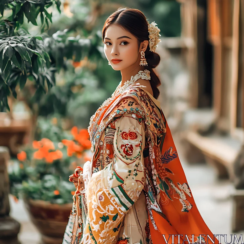 Portrait of Woman in Decorative Dress AI Image