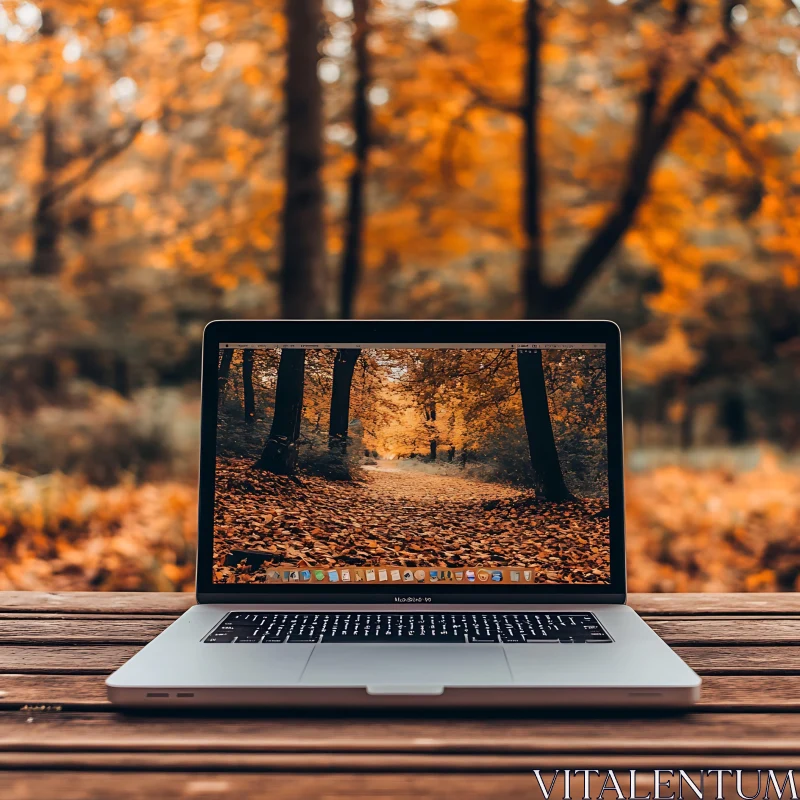 Laptop in Autumn Forest AI Image